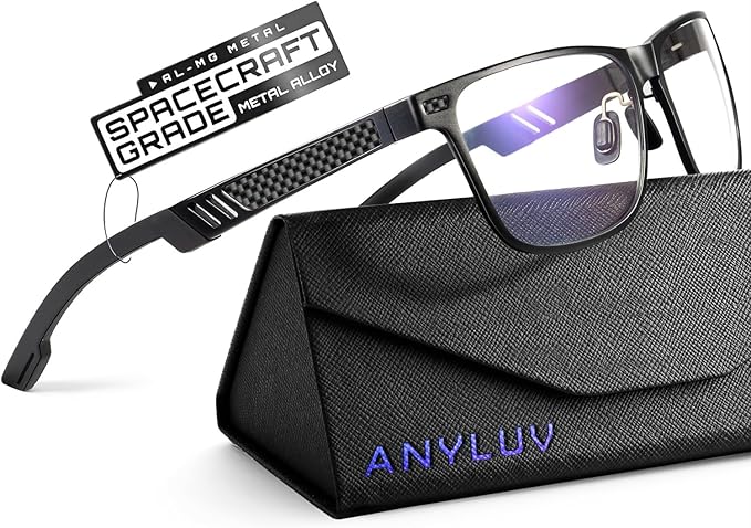ANYLUV Blue Light Blocking Glasses Men Computer Gaming Glasses Lightweight Al-Mg Metal Anti Eyestrain Eye Protection