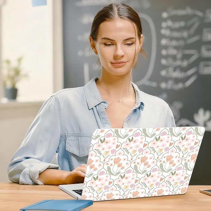 G JGOO Compatible with MacBook Air 13 inch Case 2026 2025-2022 M5 A3449 M4 A3240 M3 A3113 M2 A2681, Plastic Hard Shell for MacBook Air 13.6 inch Case +Keyboard Cover+ Screen Protector, Pink Flower