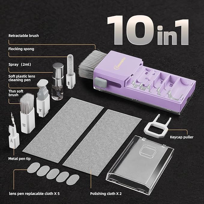 Tassmpitor Laptop Screen Keyboard Cleaner Kit, All in 1 Electronic Cleaning Tool for MacBook iPad iPhone Pro Cell Phone, Brush Tool for Tablet, Computer, PC Monitor,TV Camera Lens with Patent, Purple - Image 8