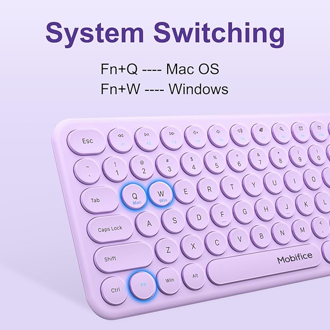 Cute Wireless Keyboard and Mouse Combo Slim 2.4GHz USB Cordless Full Size Silent Retro Keyboard and Mouse Set for PC Computer,Laptop,Windows,Mac,Tablets（Upgraded Violet）