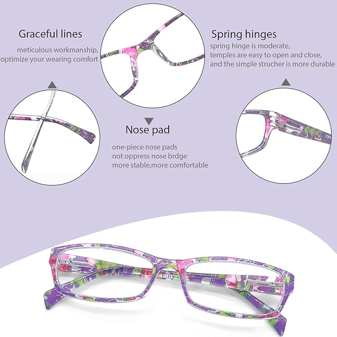 Henotin 6-Pack Reading Glasses Blue Light Blocking Anti Eyestrain Computer Reading Glasses for Women and Men Readers (Mix Color-B, 0.00, Diopters)