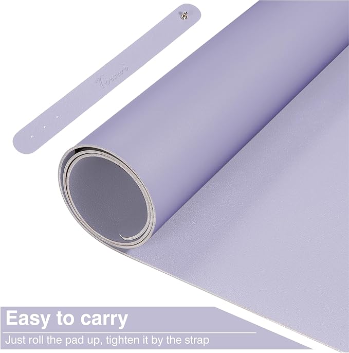 TOWWI Dual Sided Desk Pad, Large Desk Mat, Waterproof Desk Blotter Protector Mouse Pad, Leather Desk Pad Large for Keyboard and Mouse (24" x 14", Purple/Purple)