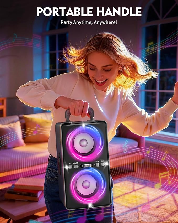 Bluetooth Speaker, 240W Peak Loud Party Speaker with Big Bass, 20H Playtime, TWS, BT5.3, Large Portable Wireless Boom Box with LED Light for Outdoor Backyard Beach Home (Leather Blue)