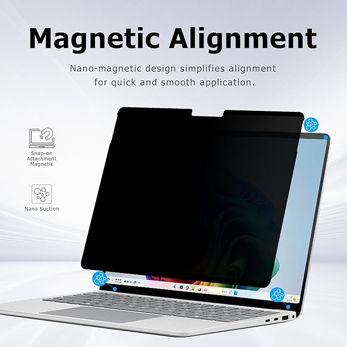 Megoo MagShield Privacy Screen for Surface Laptop 13 inch (2025), Magnetic Anti-Spy Film, Anti-Glare, Blue Light Filter, Washable Nano Adhesive, Removable Design
