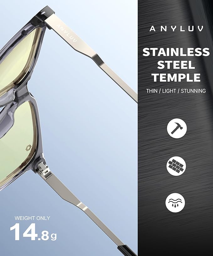ANYLUV Blue Light Glasses for Men, Lightweight Computer Gaming Glasses, Stylish Anti Eyestrain Blue Light Blocking Men