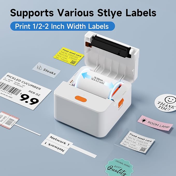 Label Maker Machine P1 2 Inch Thermal Printer Portable Bluetooth Shipping Label Printer Sticker Maker Labeling Machine Home Office School Business Use Rechargeable White