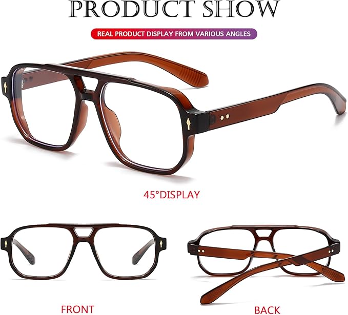 PORADAY Blue Light Blocking Glasses for Women Men 70s Retro Square Aviator Eyeglasses Rectangle Computer Eyewear