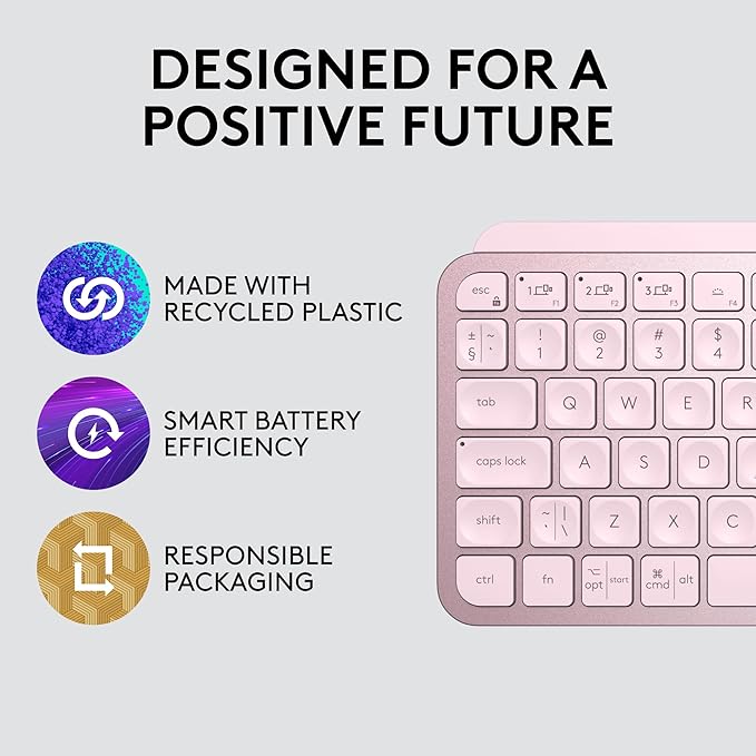 Logitech MX Keys Mini Minimalist Wireless Illuminated Keyboard, Compact, Bluetooth, Backlit, USB-C, Compatible with Apple macOS, iOS, Windows, Linux, Android, Metal Build - Rose