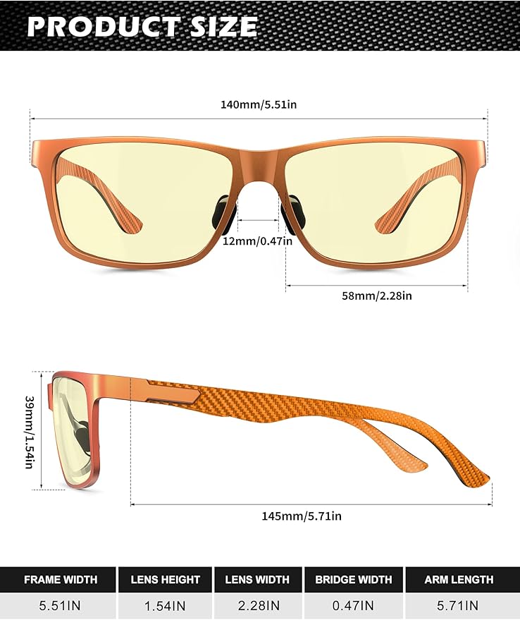 ANYLUV Carbon Fiber Reading Glasses for Men Women, Blue Light Blocking Computer Readers, Anti Glare Spring Hinge
