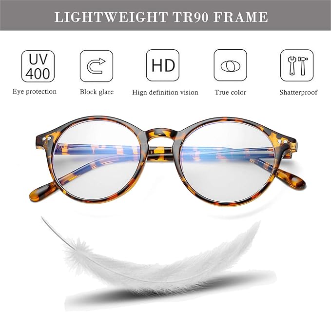 HJSTES Vintage Blue Light Glasses for Women Men Round Bluelight Blocking Glasses Thick TR90 Frame Eyeglasses