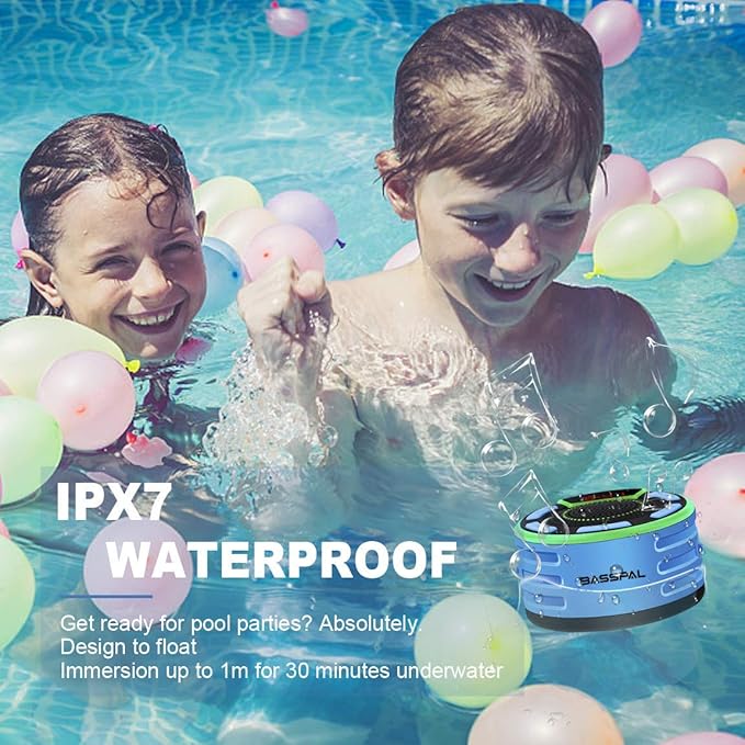 IPX7 Waterproof Speaker, Bluetooth Portable Wireless Shower Speakers with LED Display, FM Radio, Suction Cup, Light Show, TWS, Loud Stereo Sound for Pool Beach Home Party Travel Outdoors