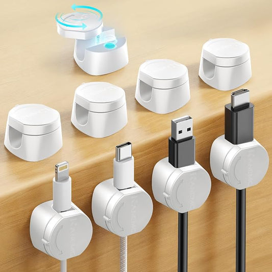 Kanemc Cable Clips Cord Holder for Desk, 360?? Spin Magnetic Wire Organizer Self Adhesive Cord Management for Office Desks Cars Home Kitchen Electronic Accessory (White, 9 PCS) by Kanemc
