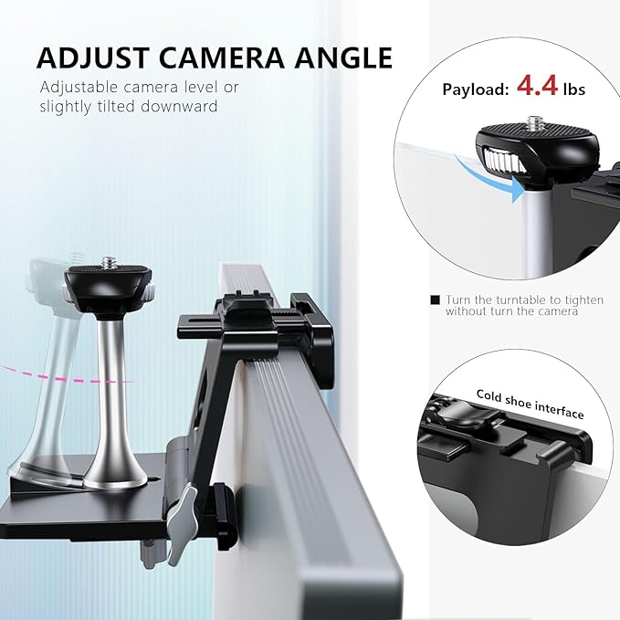 RAUBAY 【Upgraded】 Monitor Camera Mount Stand, Hanging Webcam Clamp with 1/4" Screw, MILC Monitor Top Support for Live Stream, etc. Compatible with Curved Monitors, Maximum Width up to 1.4" CM02