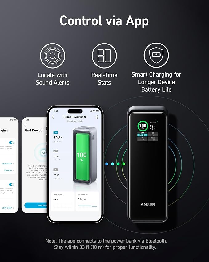 Anker Prime Power Bank, 27,650mAh 3-Port 250W Portable Charger for Travel, TSA-Approved, Smart App, for MacBook Pro/Air, iPhone 16/15/14 Series, Samsung, Laptops, and More