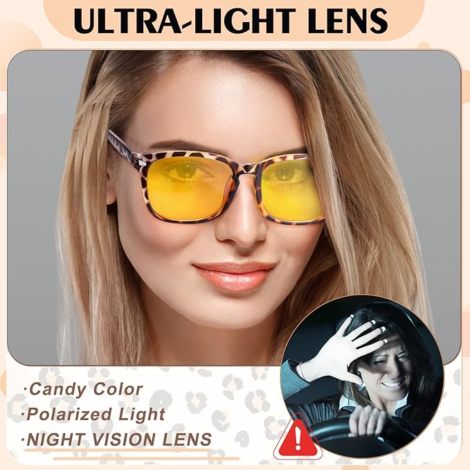 Polarized Sunglasses for Women Men, Night Driving Glasses Anti Glare Yellow Lens UV 400 for Day Night Use
