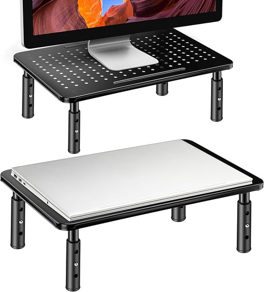 La Jaco Monitor Stand Risers for 2 Monitors, 3 Height Adjustable Monitor Stand with Pen Holder, Dual Monitor Riser Laptop Riser for Office, Home, School Supplies, 2 Pack, Black