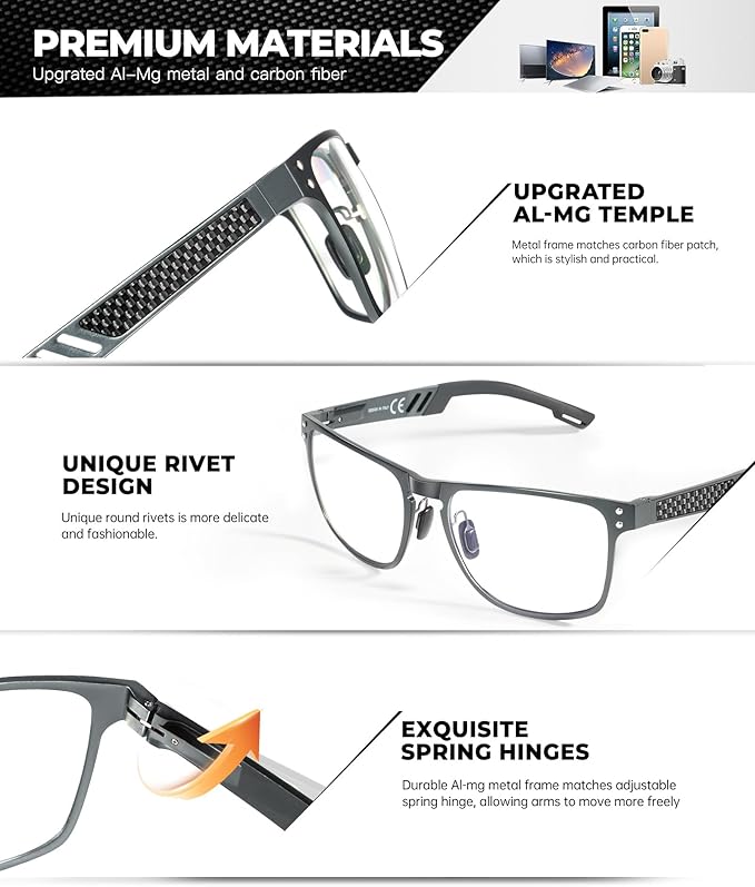 ANYLUV Blue Light Blocking Glasses Men Computer Gaming Glasses Lightweight Al-Mg Metal Anti Eyestrain Eye Protection