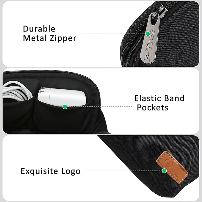 E-Tree Small Tech Pouch, Electronics Accessories Storage Bag, Travel Electronic Organizer Case Compatible with MacBook Laptop Charger Mouse Adapter Hub Cell Phone Cord Cable Powerbank
