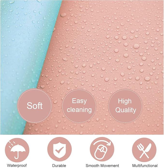 Dual Sided PU Leather Desk Pad, Mouse Pad, Office Desk Mat, Non-Slip Laptop Desk Pad, Waterproof Desk Writing Pad for Office and Home (23.6" x 11.8", Pink+Light Blue)