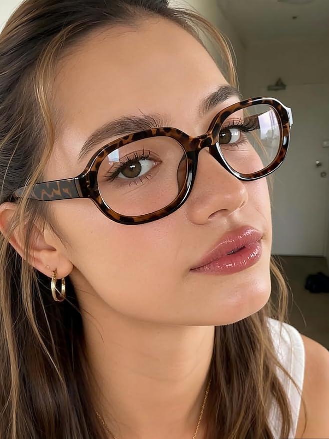 Dollger Blue Light Glasses for Women Oversized Oval Fashion Computer Glasses Retro Chunky Frame Clear Lens