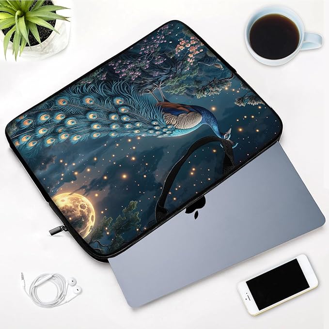Laptop Sleeve Bag with Handle Computer Protective Soft Cover Case for 14 Inch 13 Inch Laptop,Peacock Moon