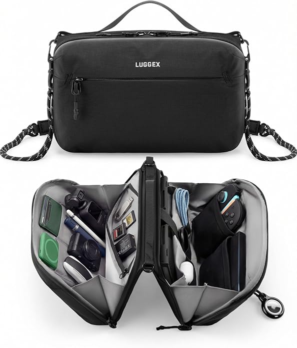 LUGGEX Tech Pouch, CBX01 Electronics Organizer Travel Case with Sling Strap, Water Resistant Travel Organizer Bag (CBX-Core) | Magnetic Clousure, Shoulder Strap, W-fold Design