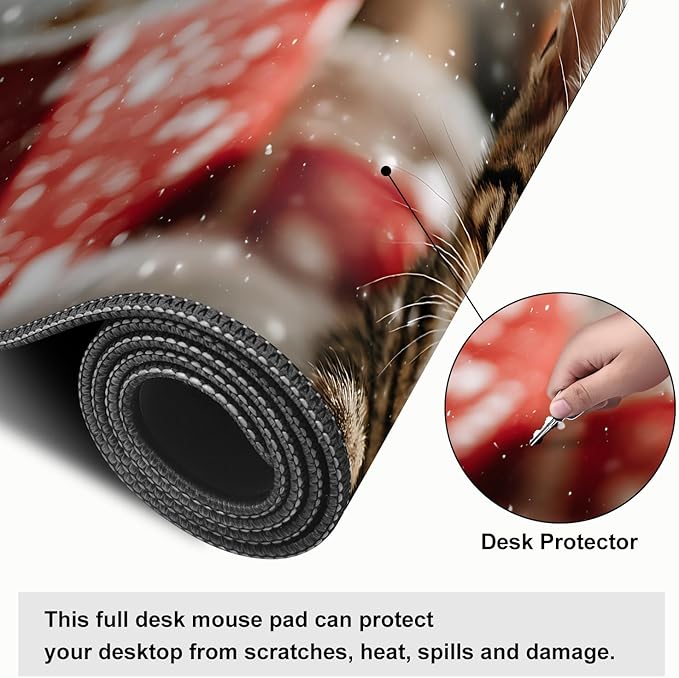 Mouse Pad, Large Anti-Slip with Stitched Edges Desk Mat Desktop Laptop Computer Desk Keyboard Mat,Table Protector Blotter Mat (cat, 31.5" x 11.8")