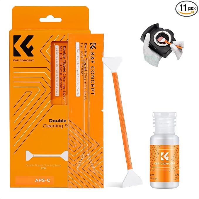 K&F Concept 16mm APS-C Sensor Cleaning Kit, Mirrorless Digital Camera Lens Cleaner Kit - 20ml Sensor Cleaner & 10 X Double-Tipped Sensor Cleaning Swabs for APS-C Type CMOS & CCD Sensors by KFCONCEPT