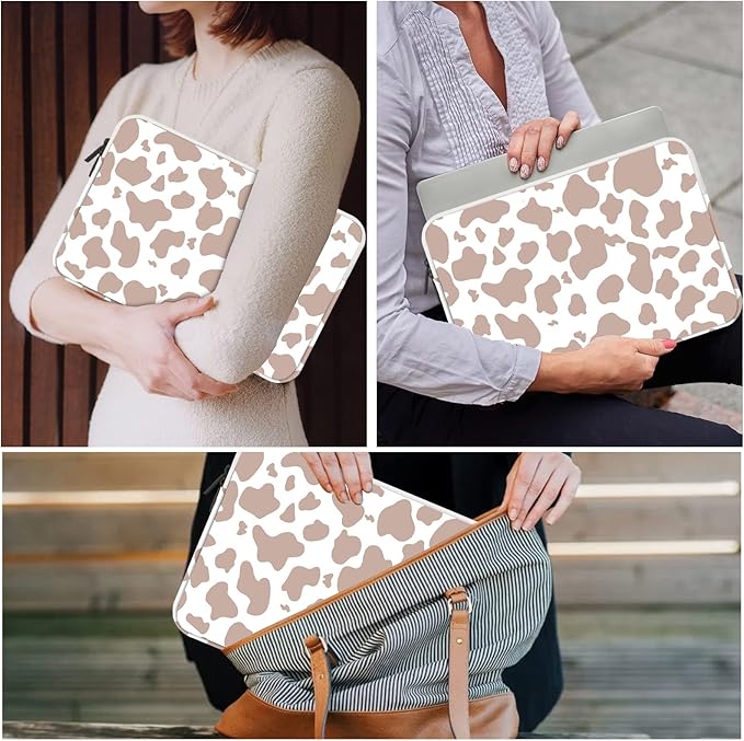 13-14 Inch Laptop Sleeve Bag with Pocket, Water Resistant Case Compatible with MacBook Air/Pro 13,MacBook Neo 13,iPad Pro 12.9,Surface,Dell,HP,Chromebook(Brown Cow)