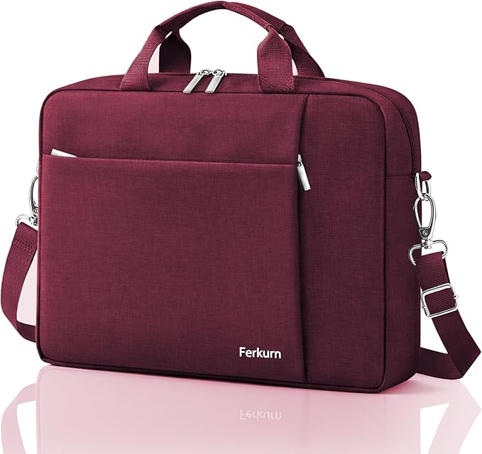 Ferkurn Laptop Bag Case for Women Men Computer Bag Compatible with HP Envy Pavilion Omen/LG Gram/MSI/Dell Inspiron XPS/Lenovo/Acer, Shoulder Strap Carrying Messenger Briefcase, Red, 17 17.3 Inch