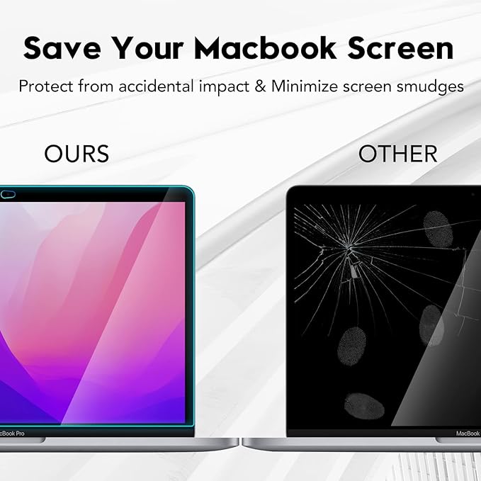 9H Hardness Tempered Glass Screen Protector for MacBook Pro 13 inch (M1/M2 2016-2022)/ MacBook Air 13 inch (M1 2018-2021), Bubble Free, Ultra Thin HD Transparency, Anti Scratch