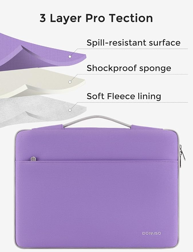 DOMISO 15.6 inch Laptop Case Sleeve Protective Cover Compatible with 16 inch MacBook Pro M4 M3 M2/Pro Max,15.6-16 inch HP Dell ASUS Lenovo Chromebook,Waterproof Computer Cases Bag with Handle,Purple
