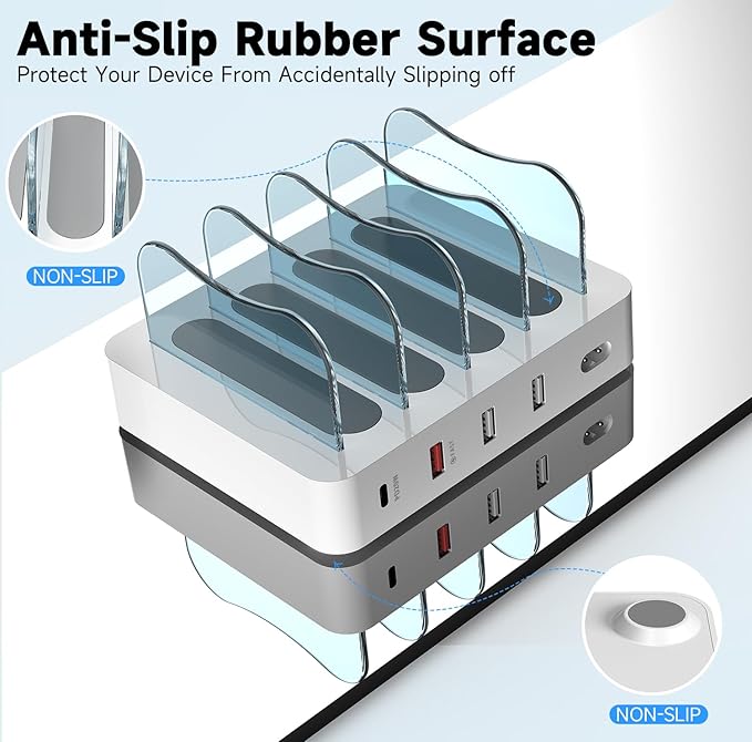 Charging Station for Multiple Devices - 4-Port 20W PD USB-C Charger for iPhone iPad Smartphones Tablets(White)