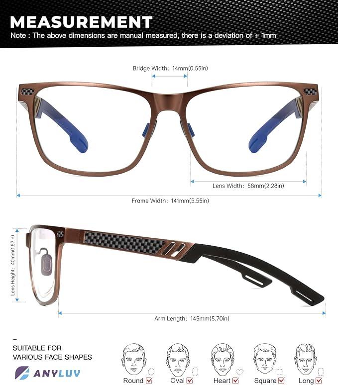 ANYLUV Blue Light Blocking Glasses Men Computer Gaming Glasses Lightweight Al-Mg Metal Anti Eyestrain Eye Protection