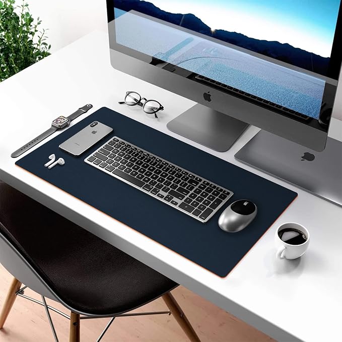 Aothia Double-Sided PU Leather Desk Pad - Non-Slip Large Mouse Pad & Desk Mat for Office, Home - Waterproof, Easy to Clean, Durable Dual-Sided Surface(Dark Blue,36" x 17")