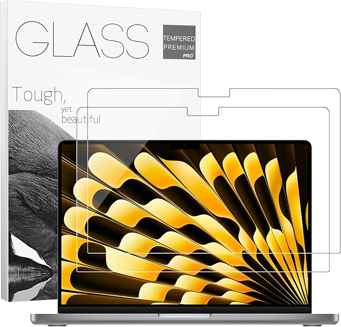 2Pack- 9H Hardness Tempered Glass 15" Screen Protector for Apple 2026-2023 MacBook Air 15.3 inch (Model: A3241 A3114 A2941) Laptop with M5 M4 M3 M2 Chip 15.3 inch Laptop, Bubble Free, Ultra Thin, Anti Scratch