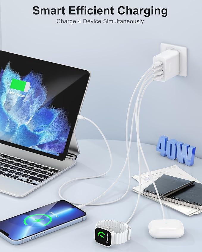 USB C Charger Block [4 Pack], 40W 4-Port Fast Charging Blocks USB C Wall Charger Dual Port PD + QC USB Wall Plug Multiport Brick Type C Block USBC Cube for iPhone 16 15 14 13 12 11 Pro Max, Samsung