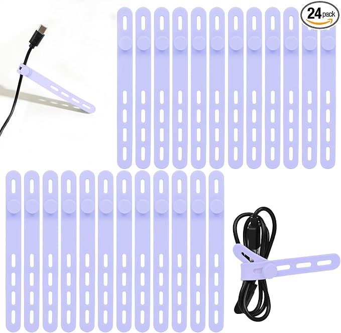 Donruby 24Pcs Silicone Cable Ties - Reusable & Washable with Locking Buckles, Adjustable Fastening Cable Management Straps, Multi-Purpose High Elasticity Cord Organizer (Purple) by Donruby
