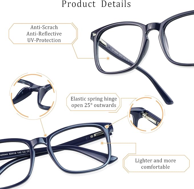 LifeArt 2 Pairs Blue Light Blocking Glasses with Spring Hinge, Computer Glasses, Gaming Glasses, TV Glasses for Women Men (Navy&Pink, No Magnification)