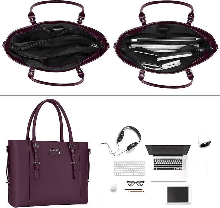 MOSISO Laptop Bag for Women, Waterproof Vintage PU Leather Briefcase Shoulder Computer Laptop Tote Bag for Office Work