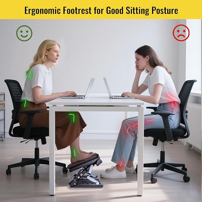 Foot Rest for Under Desk at Work Enlarged, Ergonomic Footrest with Adjustable Height and Angle, Foldable Foot Stool with Removable Pad Massage Beads for Office Gaming Chair Brown