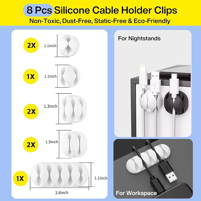 [313Pcs] Cable Management Kit, 67 Adhesive Cable Clips, Topavatop Desk Cord Organizer, 22 Reusable Cable Strap, 4 Cable Sleeve Split, 200 Nylon Cable Zip Ties with 20 Mounts for TV Office Home, White - Image 3