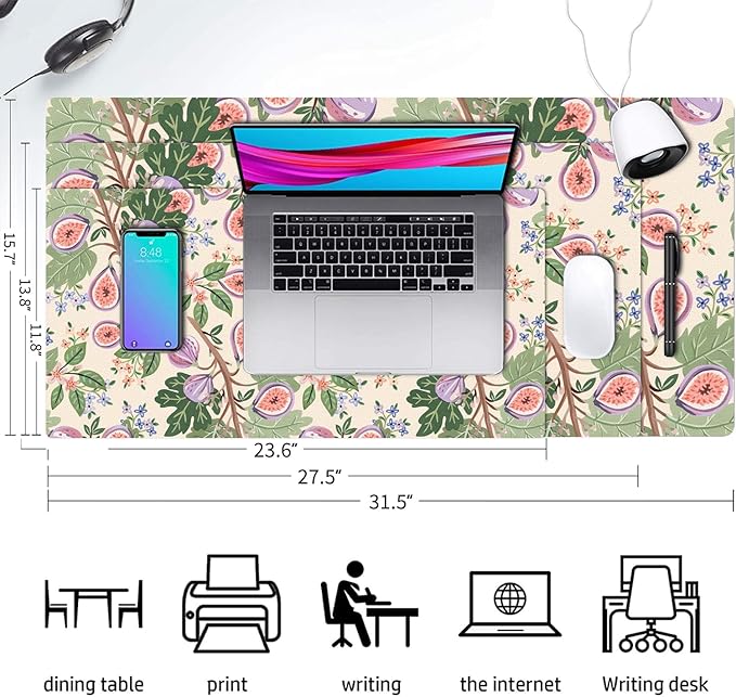 Desk Mat Large Protector Pad 27.5" ×13.8", Non-Slip PU Leather Desk Blotter, Waterproof Mouse Pad for Office Home Figs