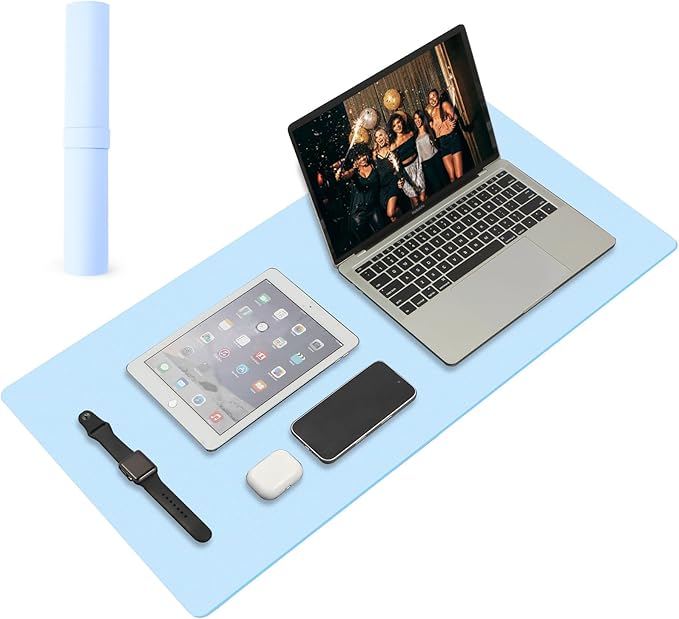 Large Office Leather Desk Mat, Large Mouse and Keyboard Pad, Laptop Pad, Desktop Protector(Light Blue, 31.5 in. x 15.7 in.)