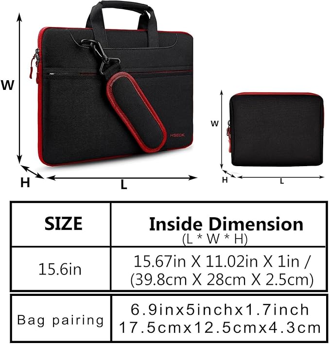 Hseok Laptop Shoulder Bag 15-15.6 inch Shockproof Water-Resistant HandBag with Small Case Compatible with MacBook Pro Neo 16" M5 M4 M3 M2 M1, Mac Pro Air 15", XPS 15/16, Most 15" 15.6" 16",Red Zipper