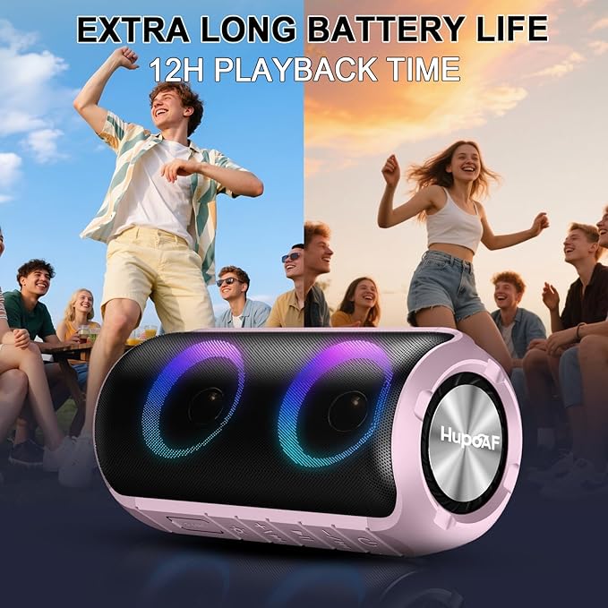 Bluetooth Speaker, 2026 New Portable Wireless Speaker with 6D Loud Sound, IPX7 Waterproof Stocking Stuffers, HD Call, RGB Lights, 12H Playtime for Home/Party/Outdoor/Beach, White Elephant Gift