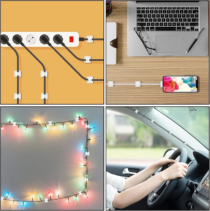 100Pcs Cable Clips, Adhesive Cable Organizer Cord Holder Wire Clip Wire Management Self Adhesive Hooks Wire Holder for Office, Home(White, 100PCS) - Image 7