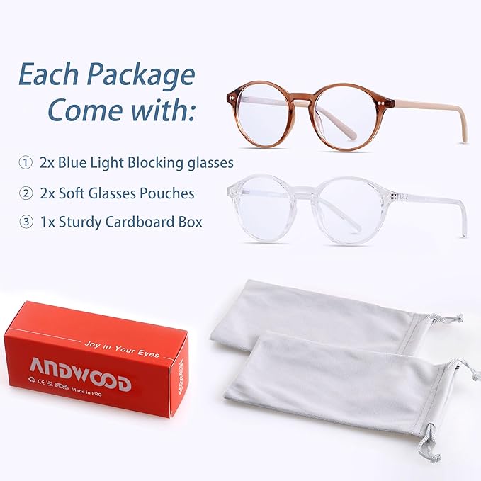 ANDWOOD Blue Light Blocking Glasses Women Men Computer Small Face Clear Bluelight Blocker Eyeglasses Frame