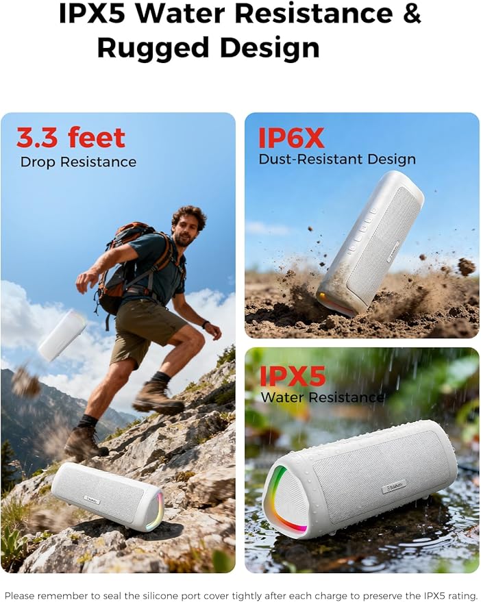 Bluetooth Speaker with HD Sound, Portable Wireless, IPX5 Waterproof, Up to 20H Playtime, TWS Pairing, BT5.3, for Home/Party/Outdoor/Beach, Electronic Gadgets, Birthday Gift (White)
