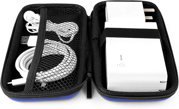 iMangoo Travel Essential Electronics Organizer Charger Case, Shockproof Dual Zipper Power Bank Cables Tech Accessories Pouch Purse, Men & Women Travel Must Have Storage Bag, 6.5x3.2x1 inch Blue